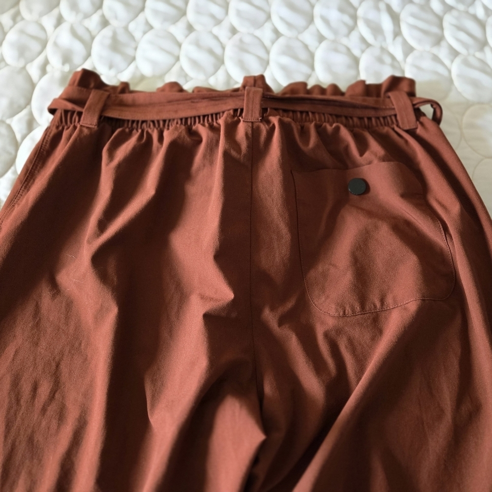Athleta Pant 6 Rust Brown Skyline Belt Paperbag Travel Work Gorpcore Comfy Light - Picture 8 of 15
